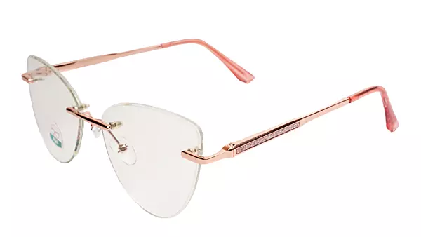 Soigné Female Large Rimless Cat Eye Spectacle Frame.Gold&Pink