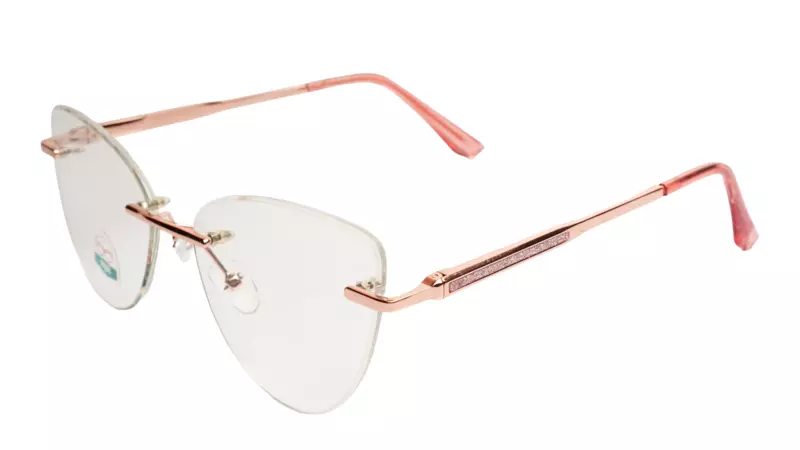 Soigné Female Large Rimless Cat Eye Spectacle Frame.Gold&Pink