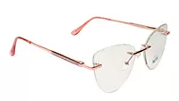Soigné Female Large Rimless Cat Eye Spectacle Frame.Gold&Pink