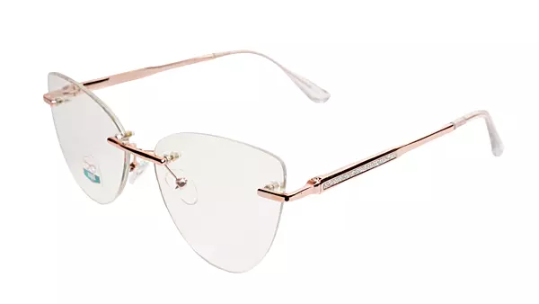 Soigné Female Large Rimless Cat Eye Spectacle Frame.Gold&Transparent