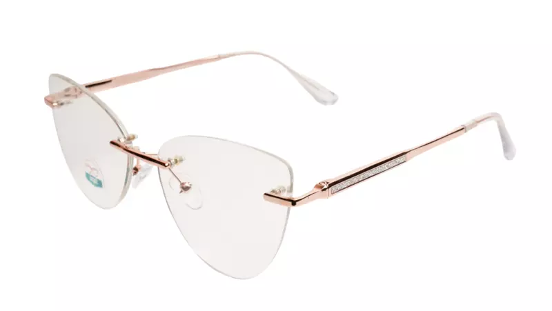 Soigné Female Large Rimless Cat Eye Spectacle Frame.Gold&Transparent
