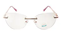 Soigné Female Large Rimless Cat Eye Spectacle Frame.Gold&Purple