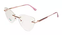 Soigné Female Large Rimless Cat Eye Spectacle Frame.Gold&Purple