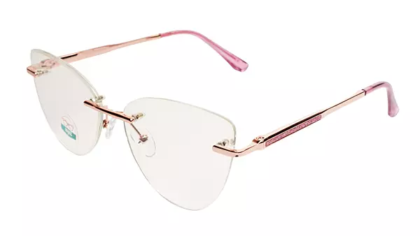Soigné Female Large Rimless Cat Eye Spectacle Frame.Gold&Purple