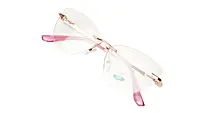 Soigné Female Large Rimless Cat Eye Spectacle Frame.Gold&Purple