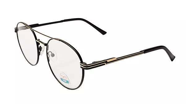 Soigné Unisex Medium Round Spectacle Frame.Black & Gold