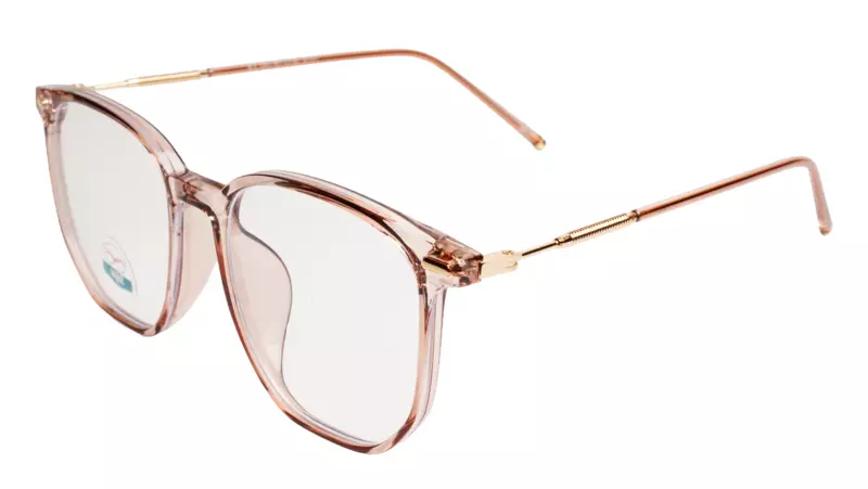 Soigné Unisex Oversized Square Spectacle Frame.Clear Brown&Gold