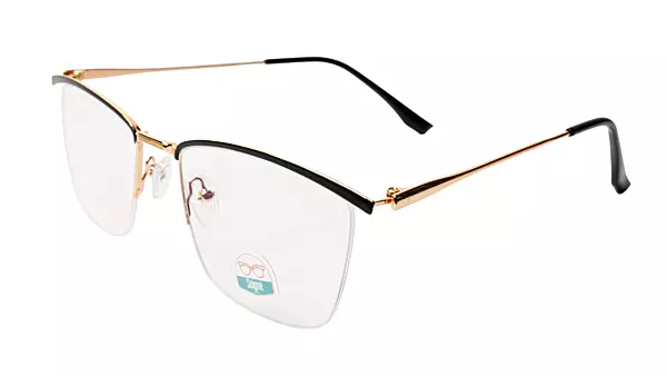 Soigné Unisex Medium Rectangular Rimless Spectacle Frame.Gold&Black Frame