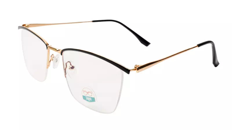 Soigné Unisex Medium Rectangular Rimless Spectacle Frame.Gold&Black Frame