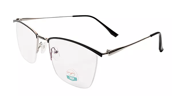 Soigné Unisex Medium Rectangular Rimless Spectacle Frame.Silver&Black Frame