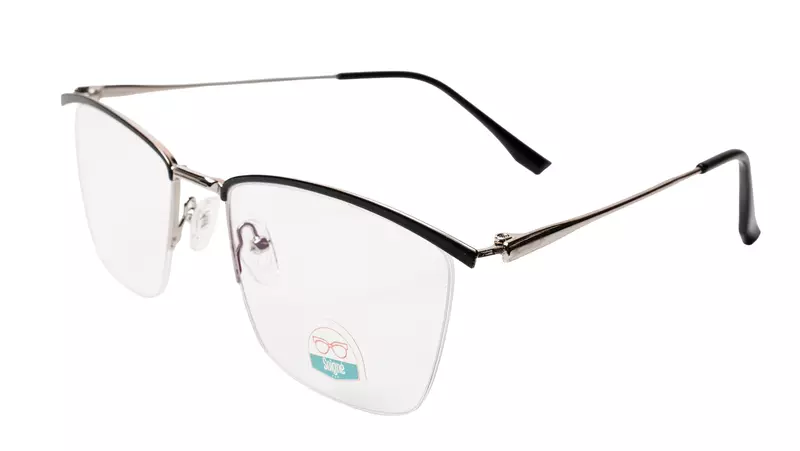 Soigné Unisex Medium Rectangular Rimless Spectacle Frame.Silver&Black Frame