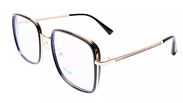 Soigné Unisex Oversized Square Spectacle Frame.Golden&Black