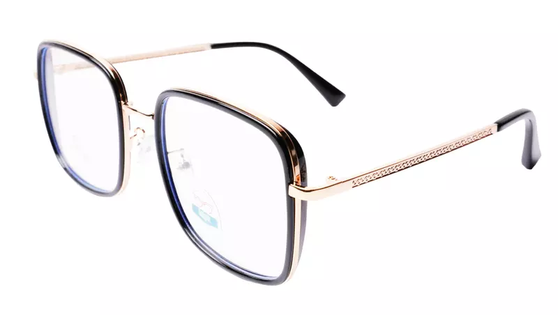 Soigné Unisex Oversized Square Spectacle Frame.Golden&Black