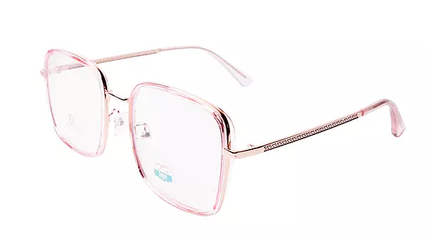 Soigné Female Oversized Square Spectacle Frame.Clear Pink&Gold