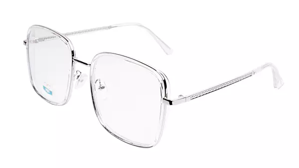Soigné Unisex Oversized Square Spectacle Frame.Transparent&Silver Color