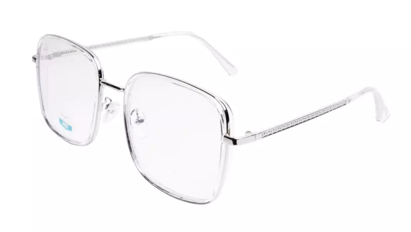 Soigné Unisex Oversized Square Spectacle Frame.Transparent&Silver Color