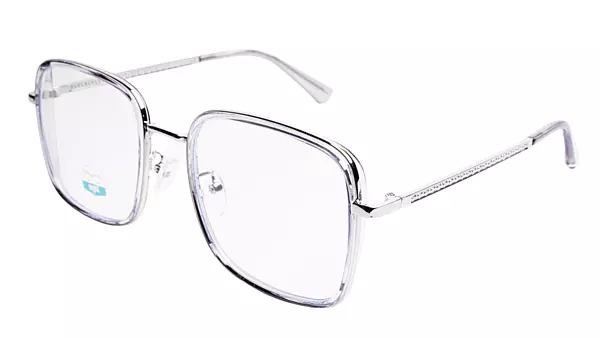 Soigné Unisex Oversized Square Spectacle Frame.Clear Gray&Silver Color