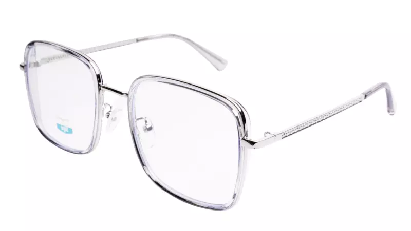 Soigné Unisex Oversized Square Spectacle Frame.Clear Gray&Silver Color