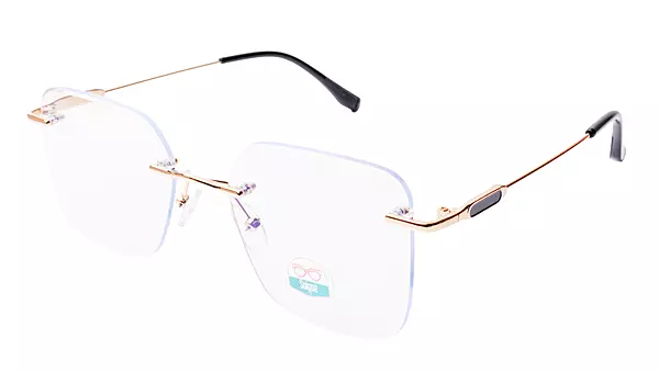 Soigné Unisex Medium Square Rimless Spectacle Frame.Gold&Black Frame