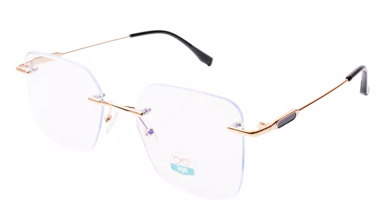 Soigné Unisex Medium Square Rimless Spectacle Frame.Gold&Black Frame
