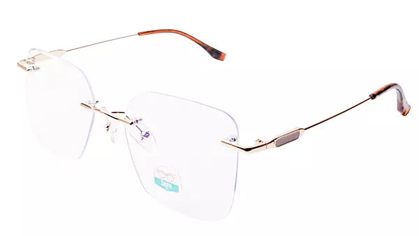 Soigné Unisex Medium Square Rimless Spectacle Frame.Gold&Brown