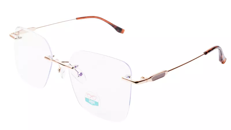 Soigné Unisex Medium Square Rimless Spectacle Frame.Gold&Brown