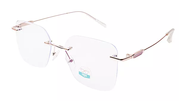 Soigné Female Medium Square Rimless Spectacle Frame.Rose Gold