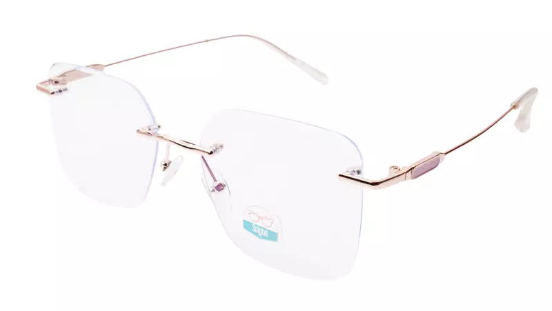 Soigné Female Medium Square Rimless Spectacle Frame.Rose Gold