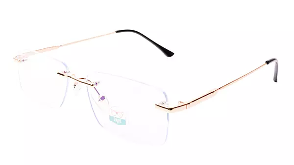 Soigné Unisex Medium Rectangular Rimless Spectacle Frame.Black&Gold
