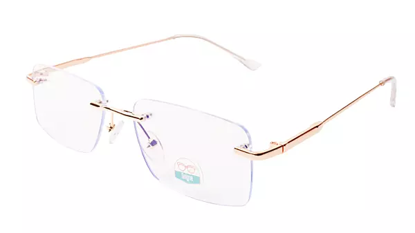 Soigné Unisex Medium Rectangular Rimless Spectacle Frame.Gold&Clear