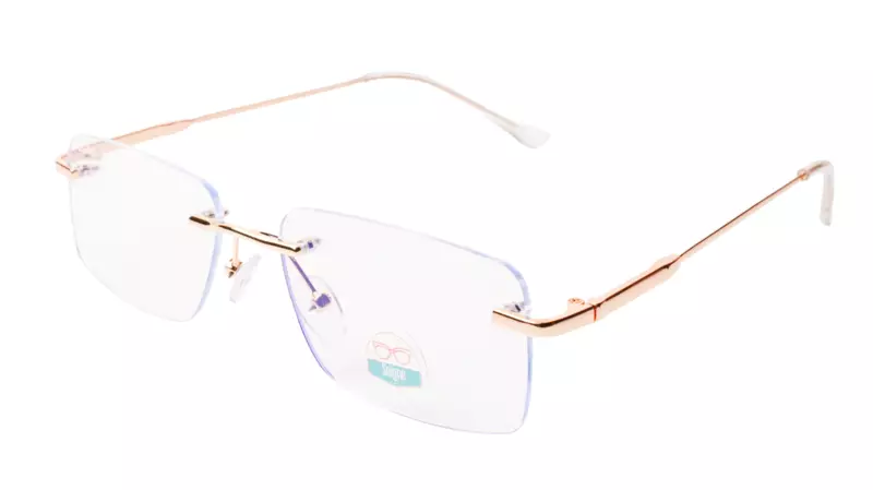 Soigné Unisex Medium Rectangular Rimless Spectacle Frame.Gold&Clear