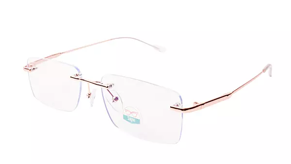 Soigné Unisex Medium Rectangular Rimless Spectacle Frame.Rose Gold