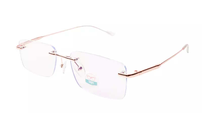 Soigné Unisex Medium Rectangular Rimless Spectacle Frame.Rose Gold
