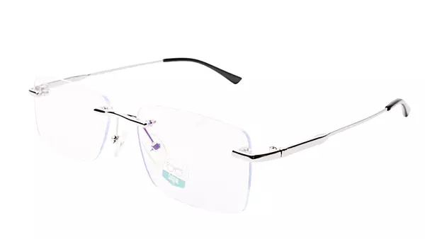 Soigné Unisex Medium Rectangular Rimless Spectacle Frame.Black&Silver