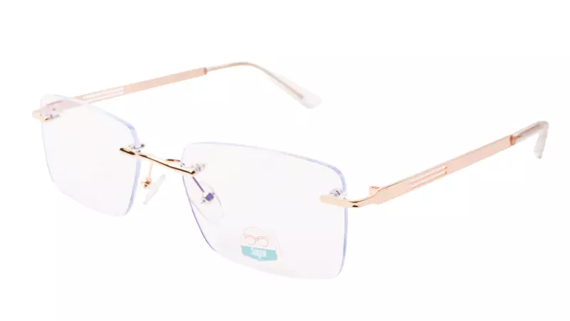 Soigné Unisex Medium Rimless Rectangular Spectacle Frame.Gold&Clear