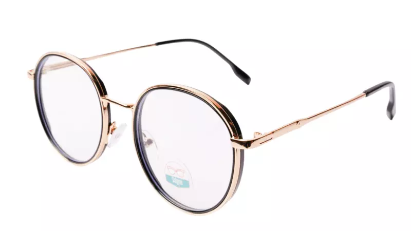 Soigné Unisex Medium Round Spectacle Frame.Gold&Black Color