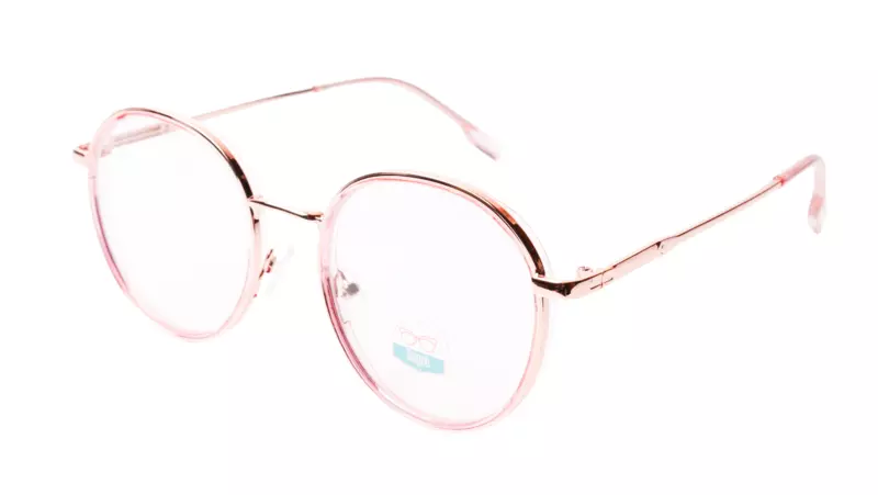 Soigné Female Round Medium Spectacle Frame.Rose Gold&Clear Pink