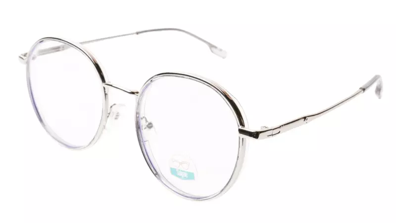 Soigné Unisex Medium Round Spectacle Frame.Silver&Clear Gray