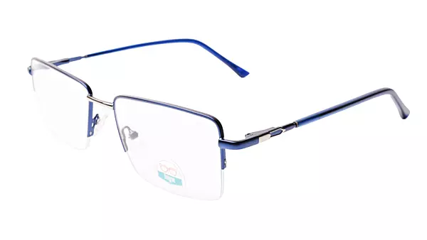 Soigné Unisex Medium Half Rim Rectangular Spectacle Frame.Blue&Silver