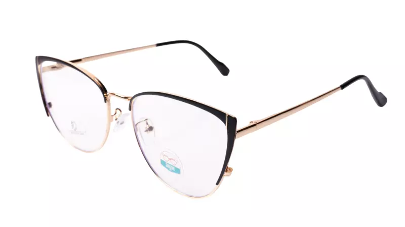 Soigné Female Large Metal Cat Eye Spectacle Frame.Gold&Black