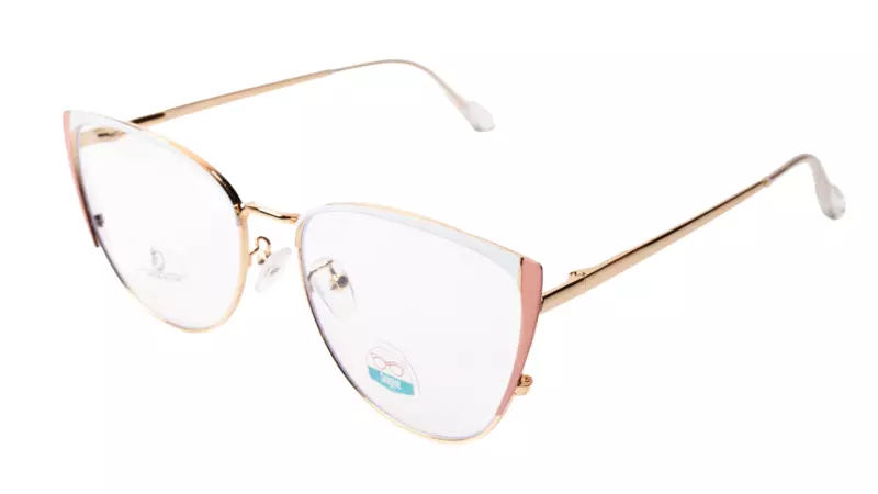 Soigné Female Large Metal Cat Eye Spectacle Frame.Gold,Pink&White