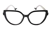 Soigné Female Oversized Cat Eye Spectacle Frame.Black Rim&Transparent Temples