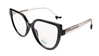 Soigné Female Oversized Cat Eye Spectacle Frame.Black Rim&Transparent Temples