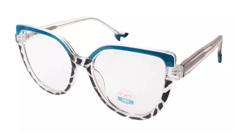 Soigné Female Oversized Cat Eye Spectacle Frame.Blue&Tortoise Print
