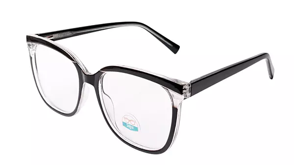 Soigné Unisex Oversized Square Spectacle Frame.Black&Transparent Color Frame