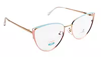 Soigné Female Large Metal Cat Eye Spectacle Frame.Gold,Pink&Blue