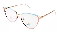 Soigné Female Large Metal Cat Eye Spectacle Frame.Gold,Pink&Blue
