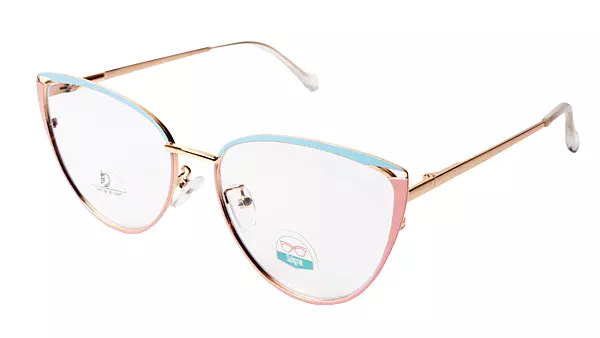 Soigné Female Large Metal Cat Eye Spectacle Frame.Gold,Pink&Blue