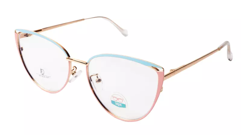 Soigné Female Large Metal Cat Eye Spectacle Frame.Gold,Pink&Blue