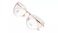 Soigné Female Large Metal Cat Eye Spectacle Frame.Gold,Pink&Blue
